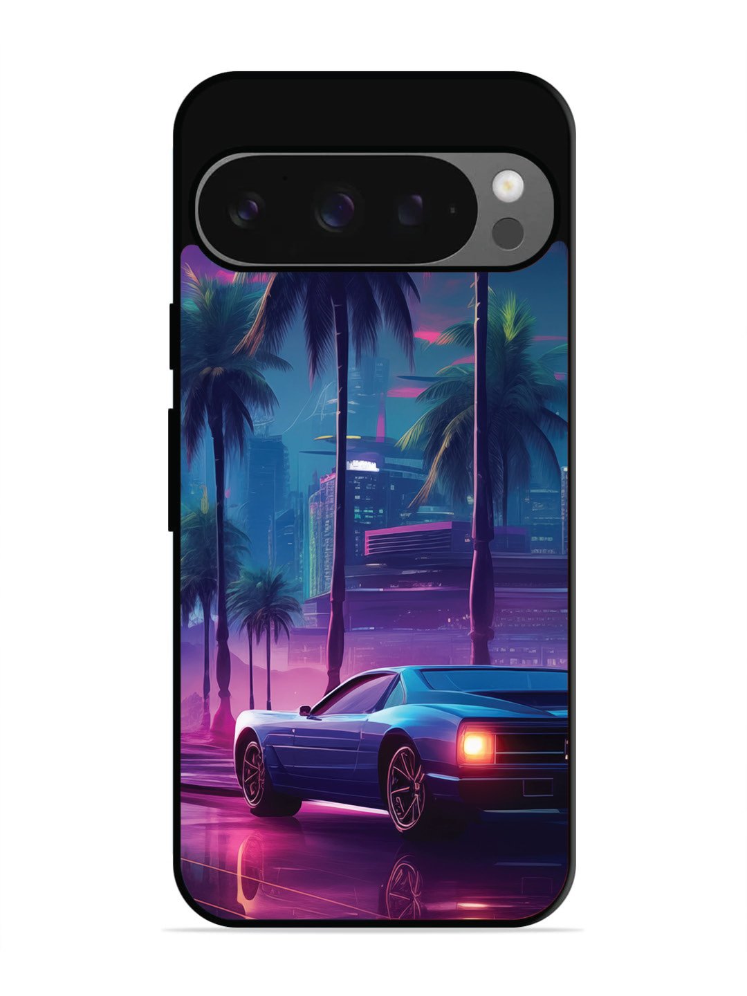 Google Pixel 9 Pro sunset-sports-car-city-palm-trees