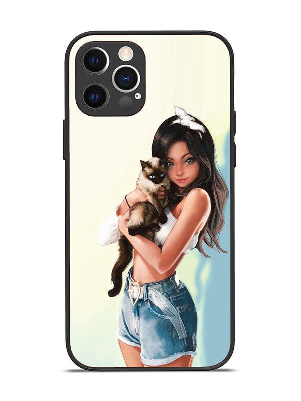 iPhone 12 Pro Cute Girl with Cat