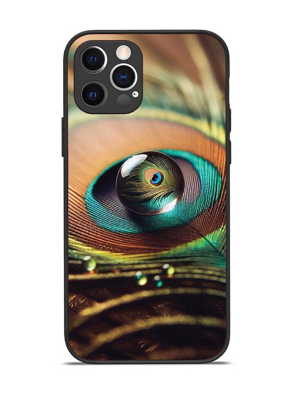 iPhone 12 Pro Water Drop On Peacock Feather