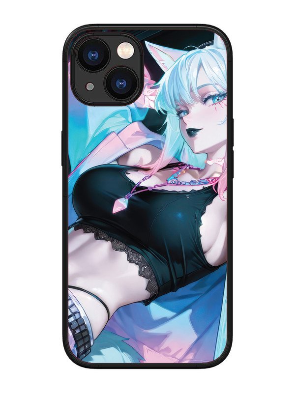 iPhone 13 anime girl fox headpohone white Hair