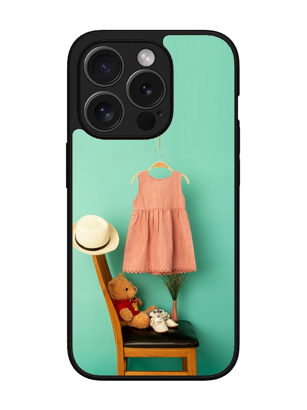 iPhone 15 Pro Max Trendy dress for girl near toy bear