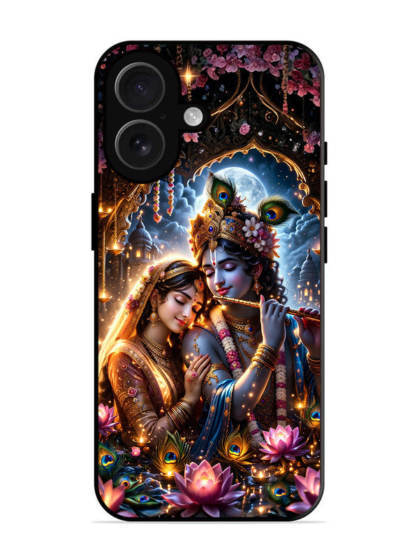 iPhone 16 | Printed Metal Back Cover | Radha Krishna Enjoying Flute 2 | IP-16-461