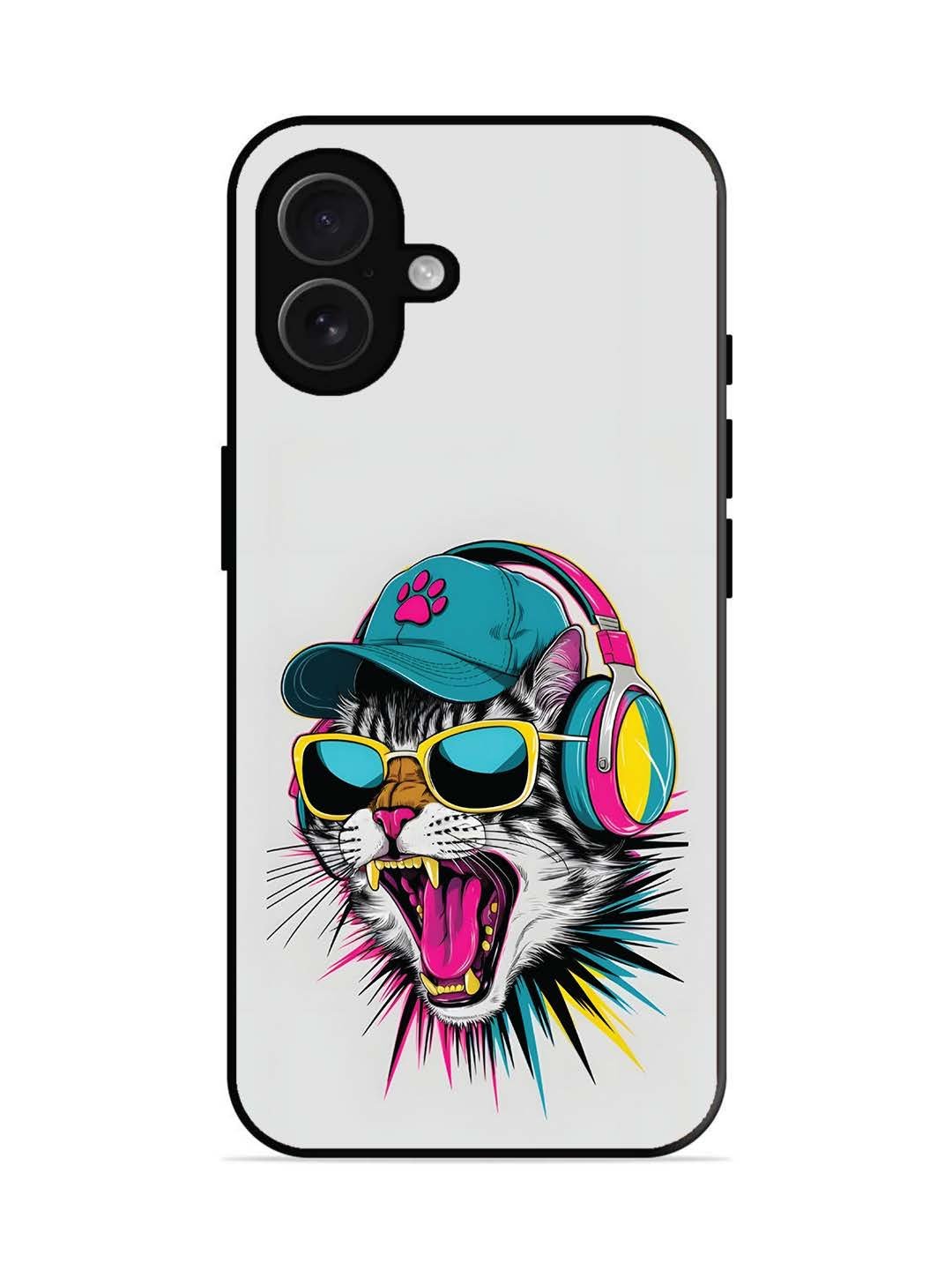 iPhone 16 plus Neon Pop Art DJ Cat Vibe