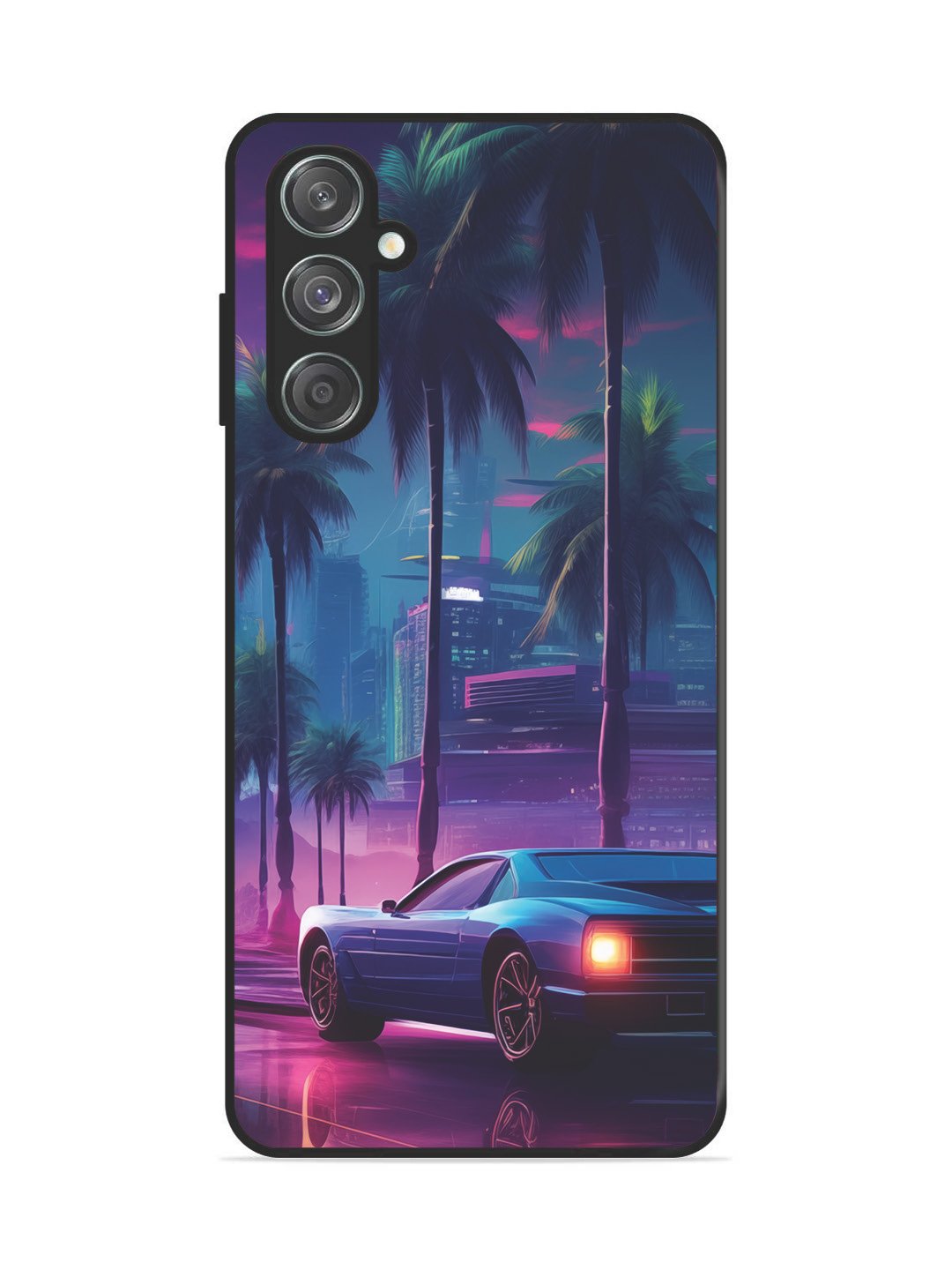 Samsung Galaxy F15 5g sunset-sports-car-city-palm-trees