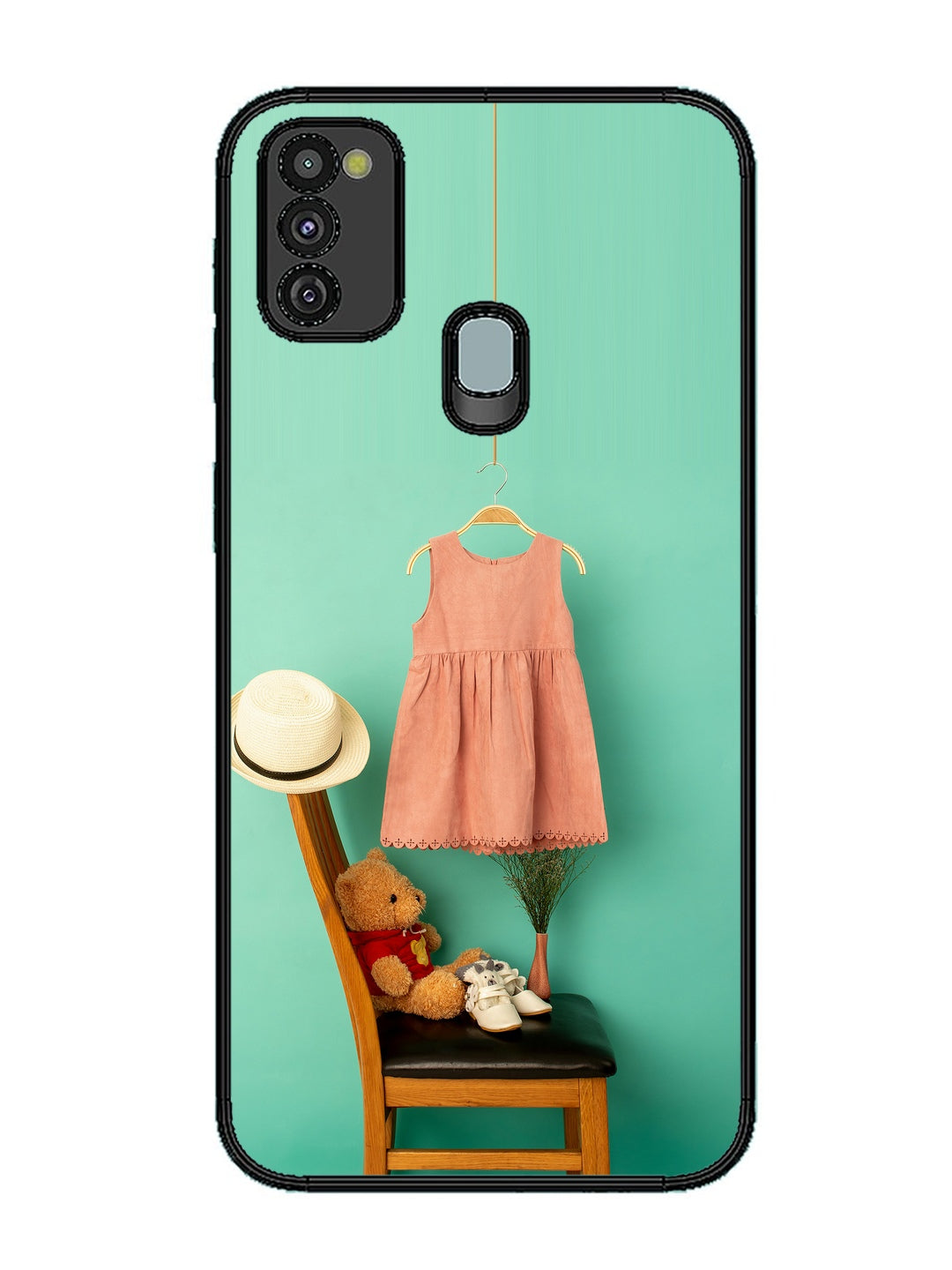 Samsung Galaxy M30s Trendy dress for girl near toy bear