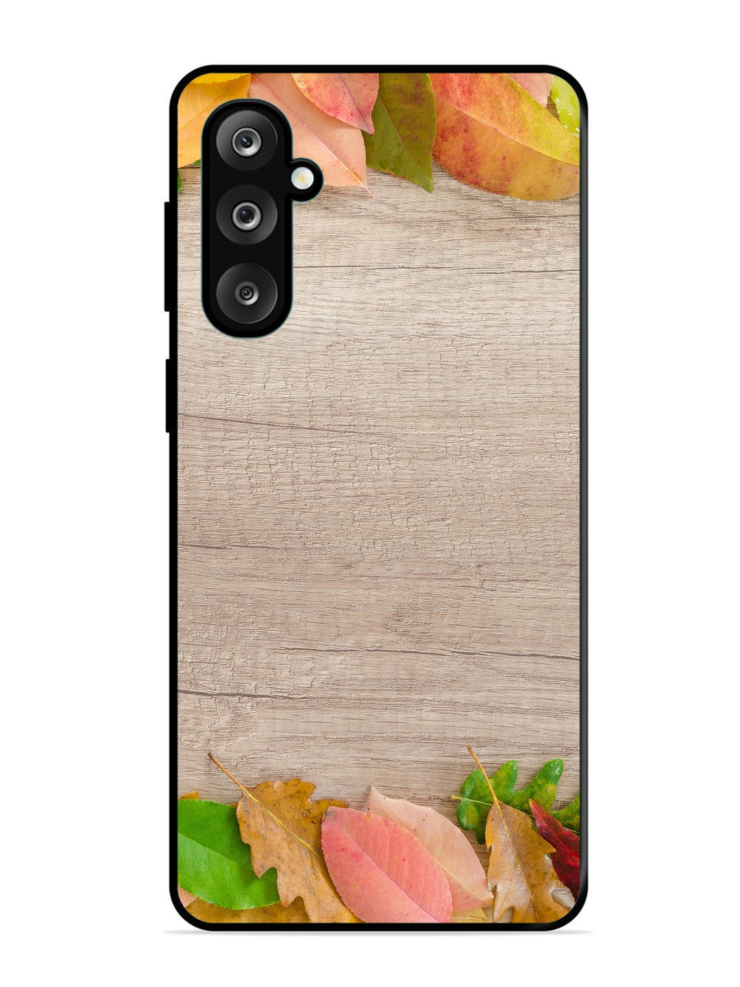 Samsung Galaxy M36 5G Autumn Leafs On Wooden Table