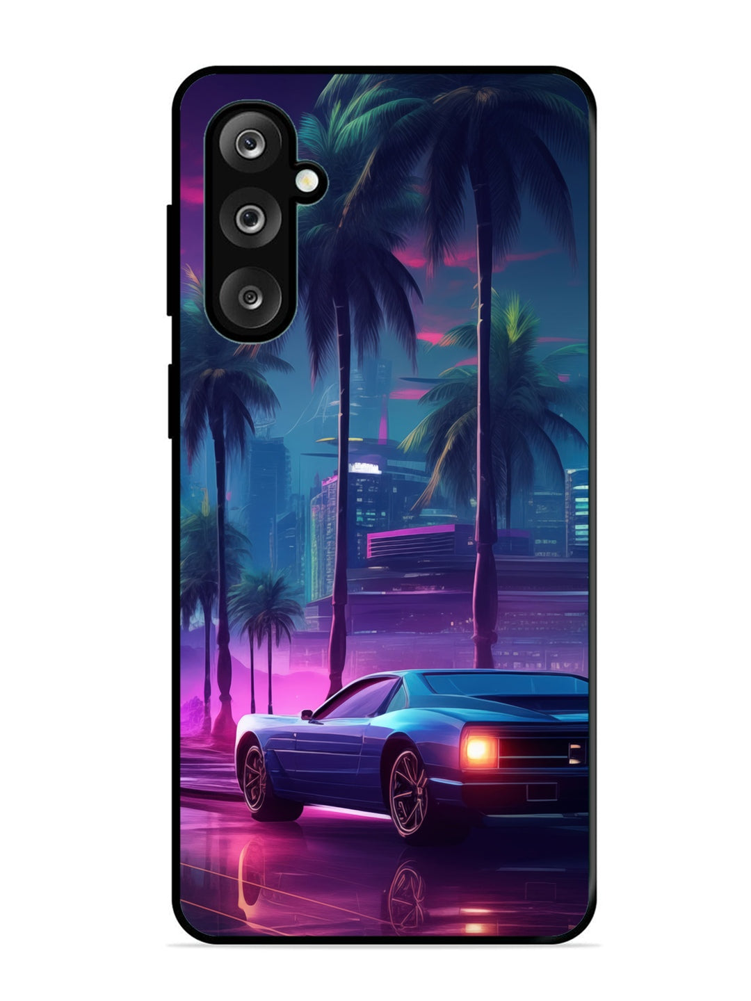 Samsung Galaxy M36 5G sunset-sports-car-city-palm-trees