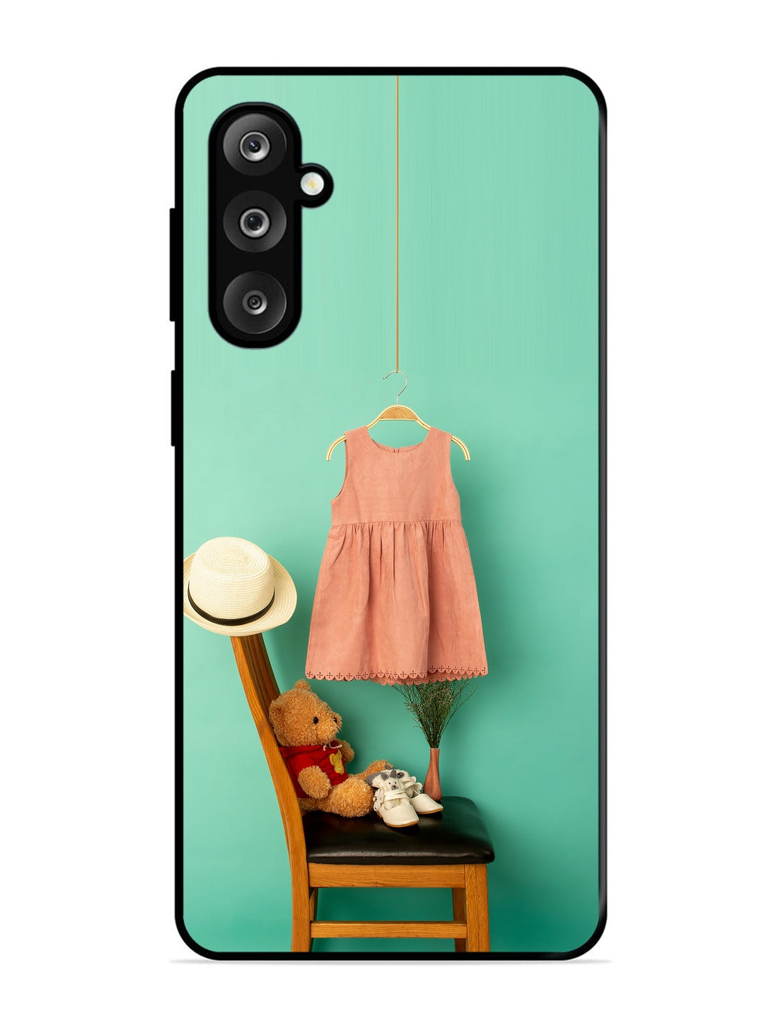 Samsung Galaxy M36 5G Trendy dress for girl near toy bear
