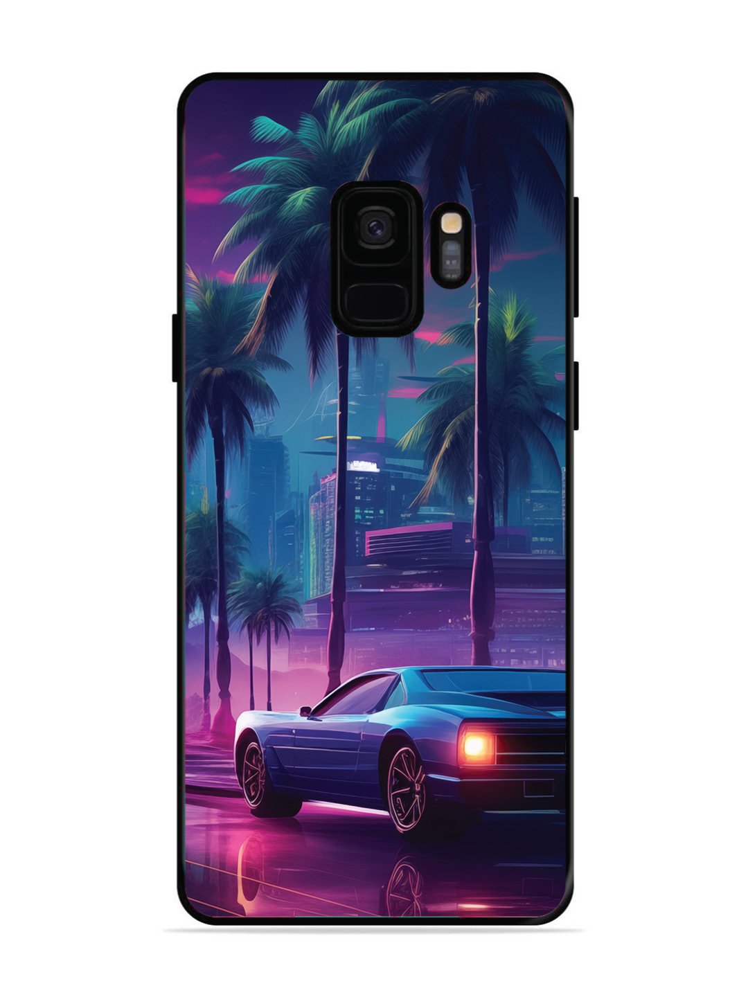 Samsung GALAXY S9 sunset-sports-car-city-palm-trees