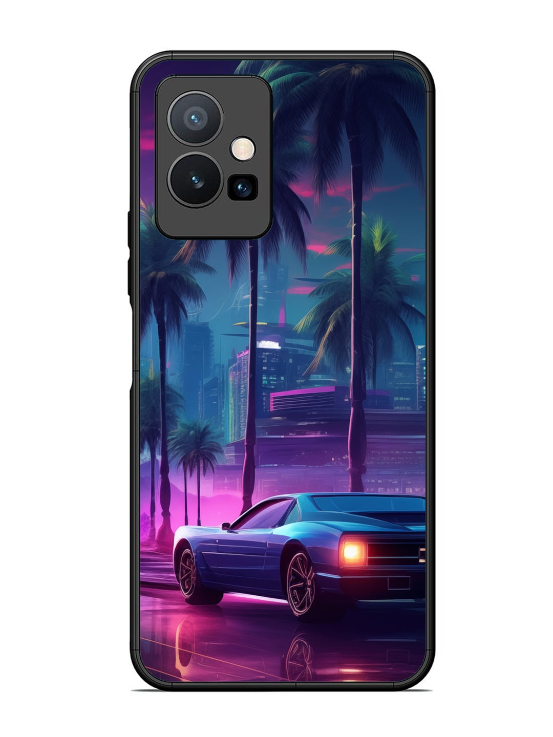 Vivo T1 5G sunset-sports-car-city-palm-trees