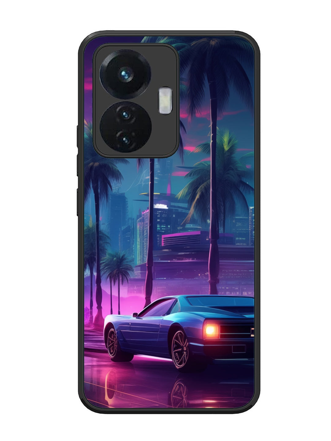 Vivo T1 44W sunset-sports-car-city-palm-trees