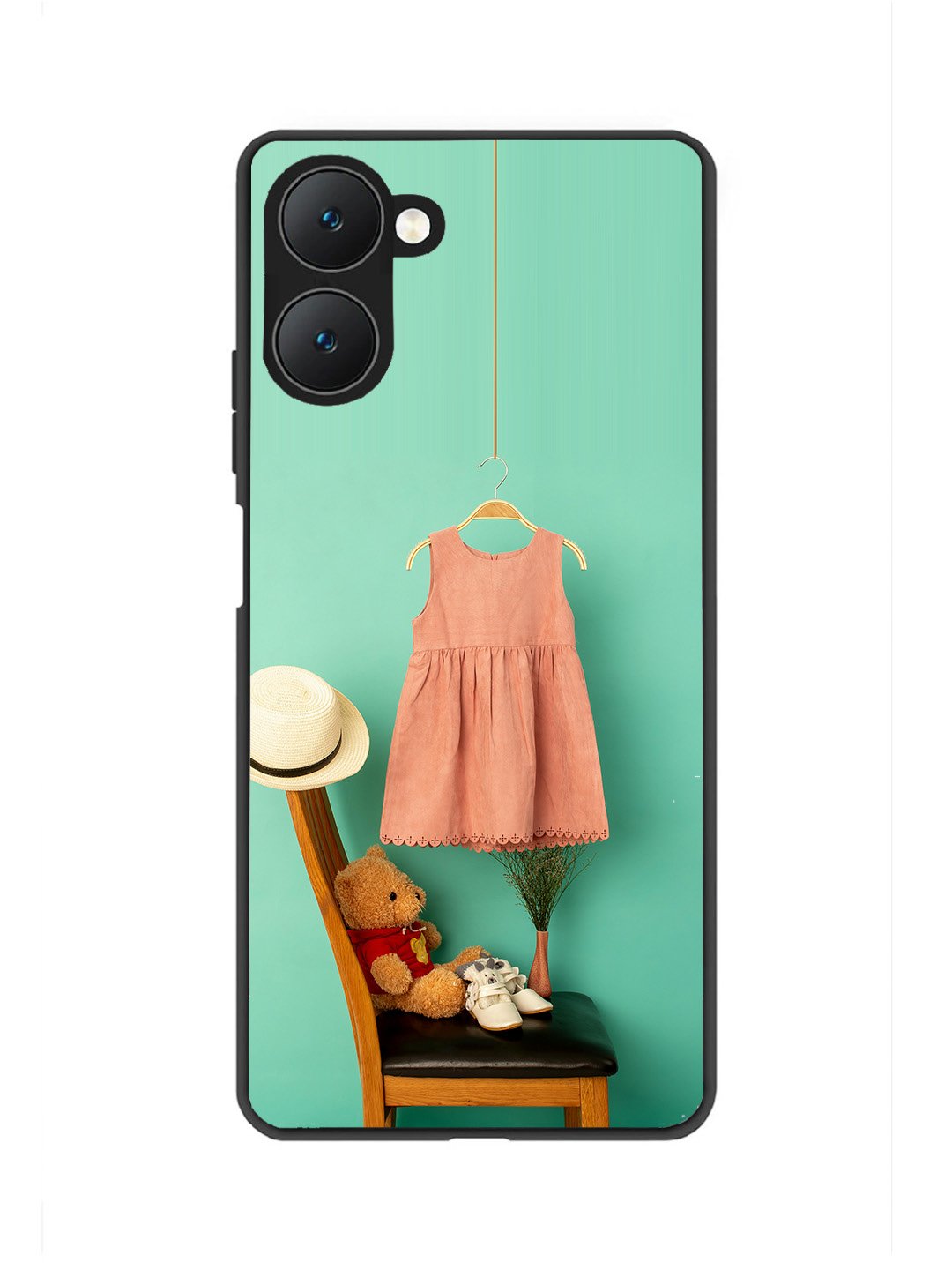 Vivo Y18e 5G Trendy dress for girl near toy bear