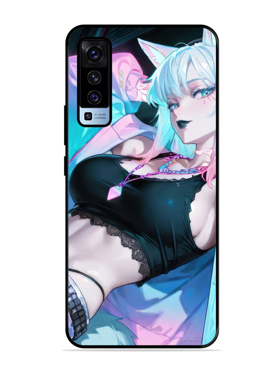 Vivo X50 anime girl fox headpohone white Hair