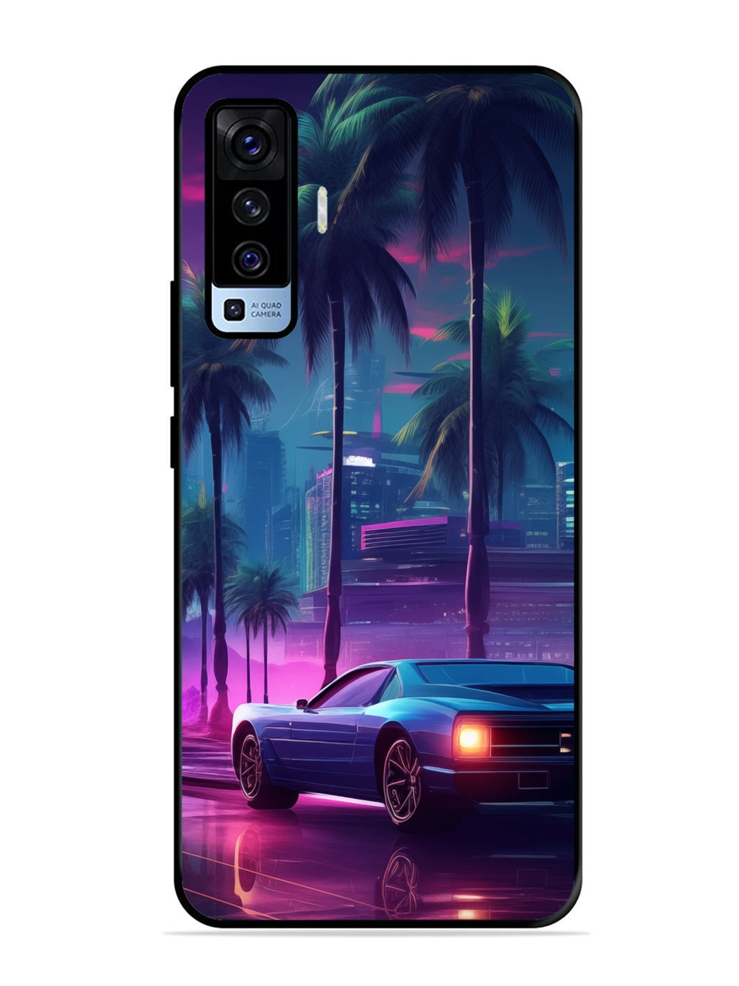 Vivo X50 sunset-sports-car-city-palm-trees