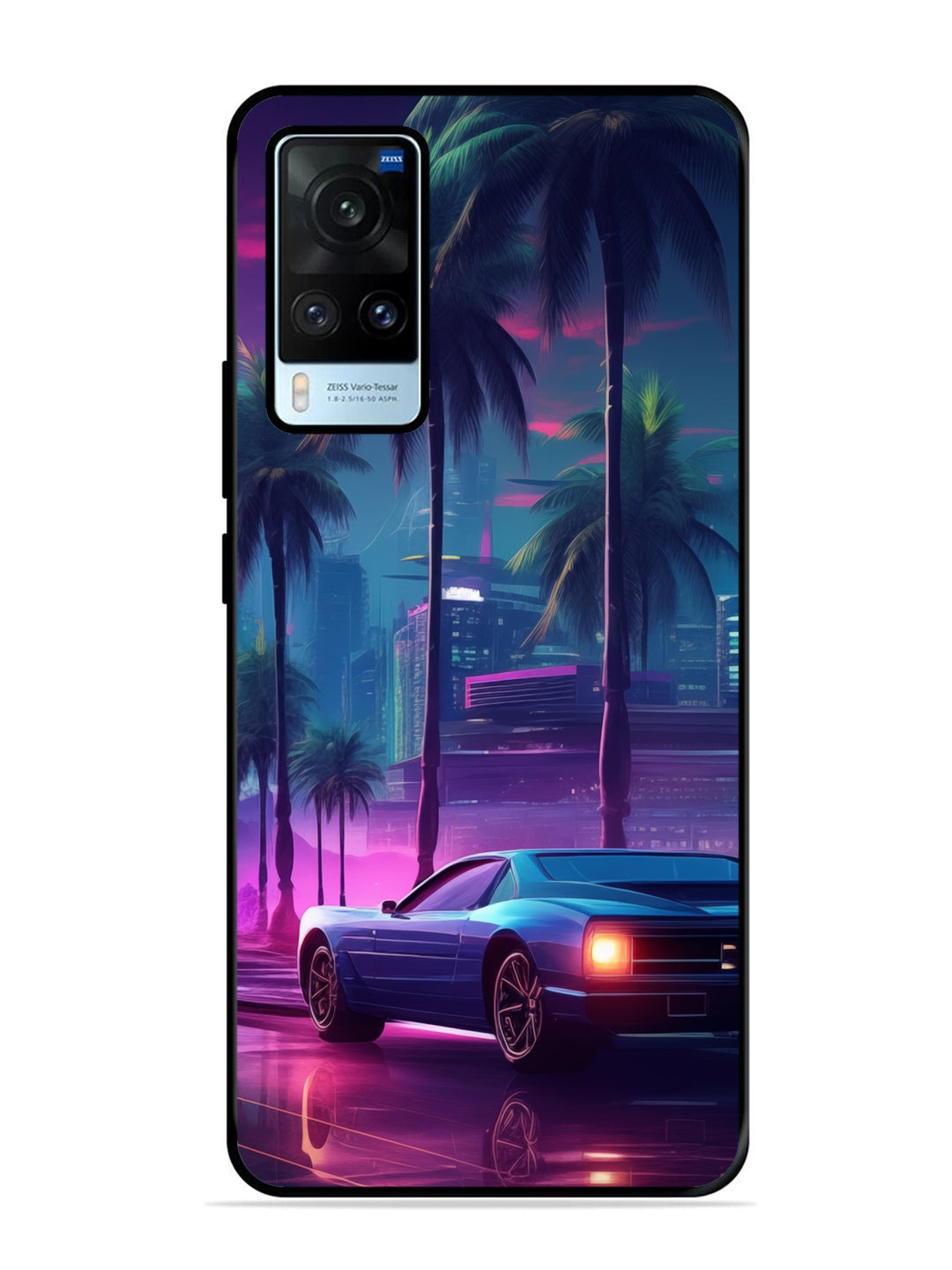 Vivo X60 sunset-sports-car-city-palm-trees