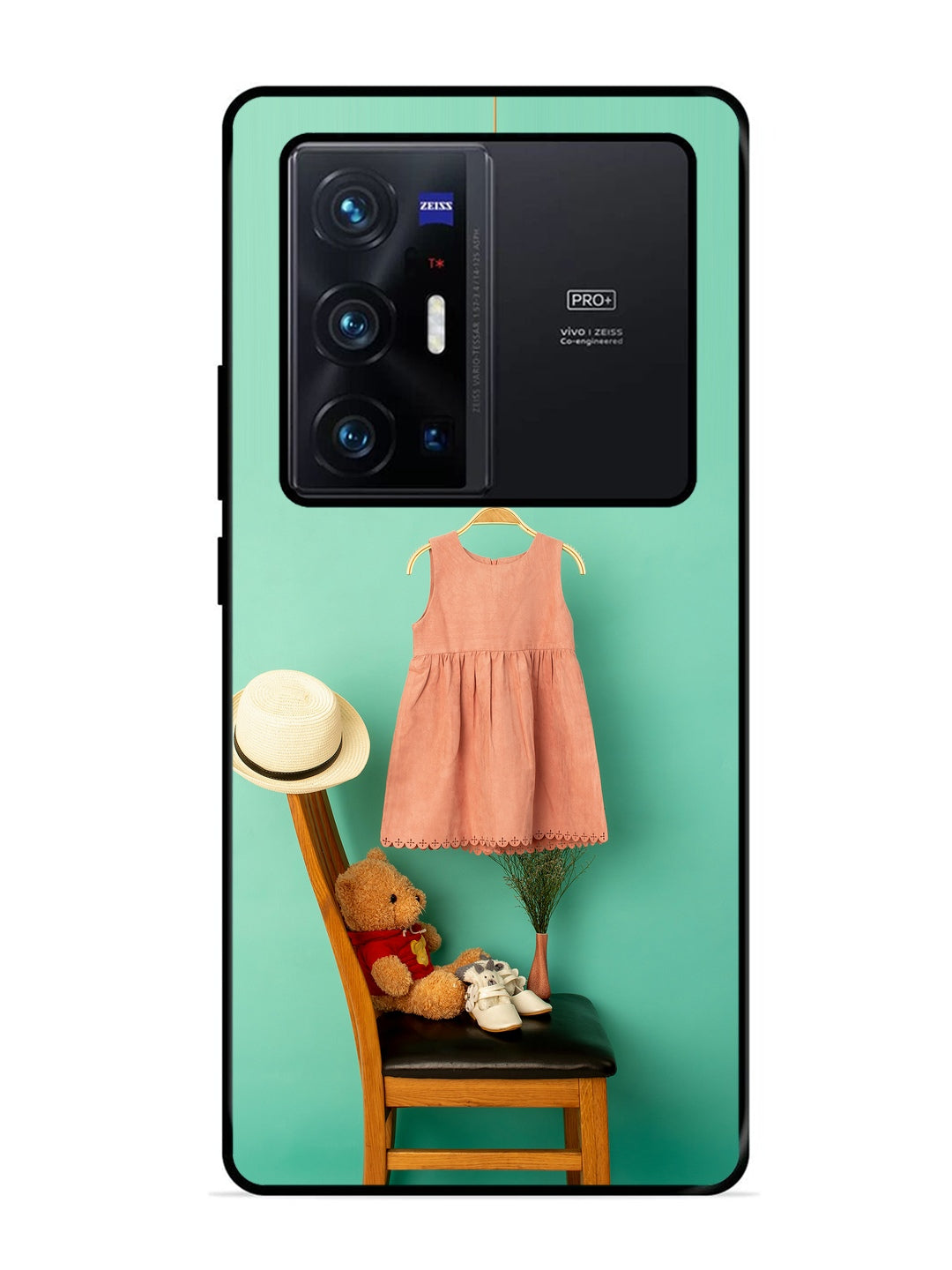 Vivo X70 Pro Plus Trendy dress for girl near toy bear