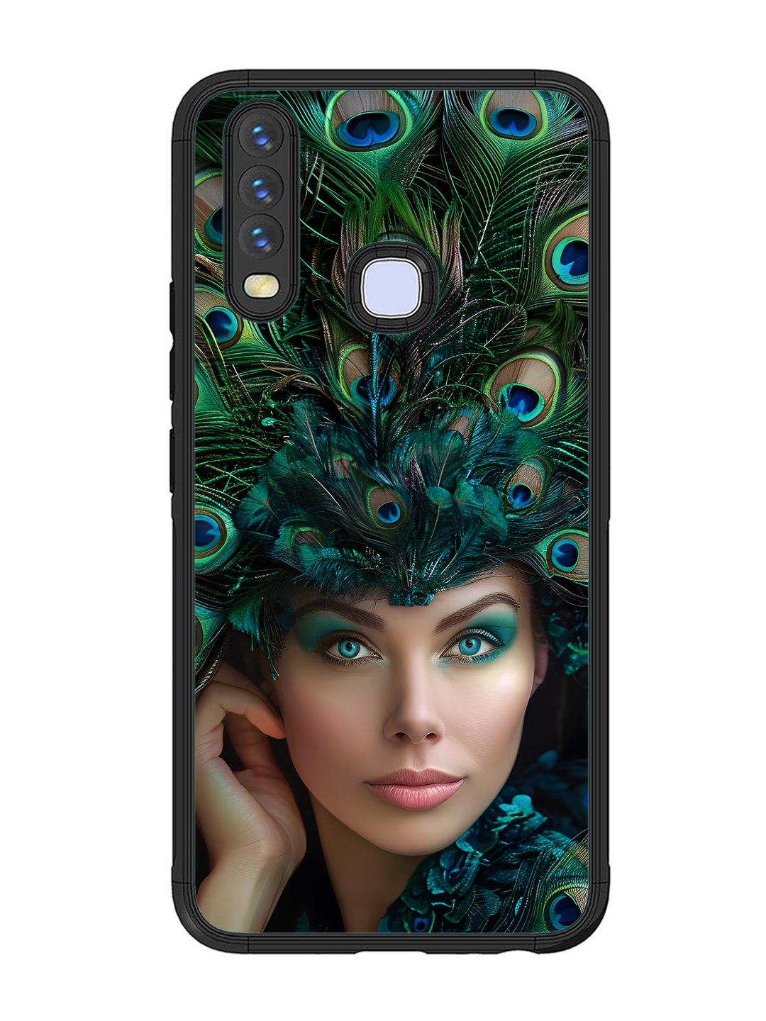 Vivo Y17 Girl with peacock feather Crown