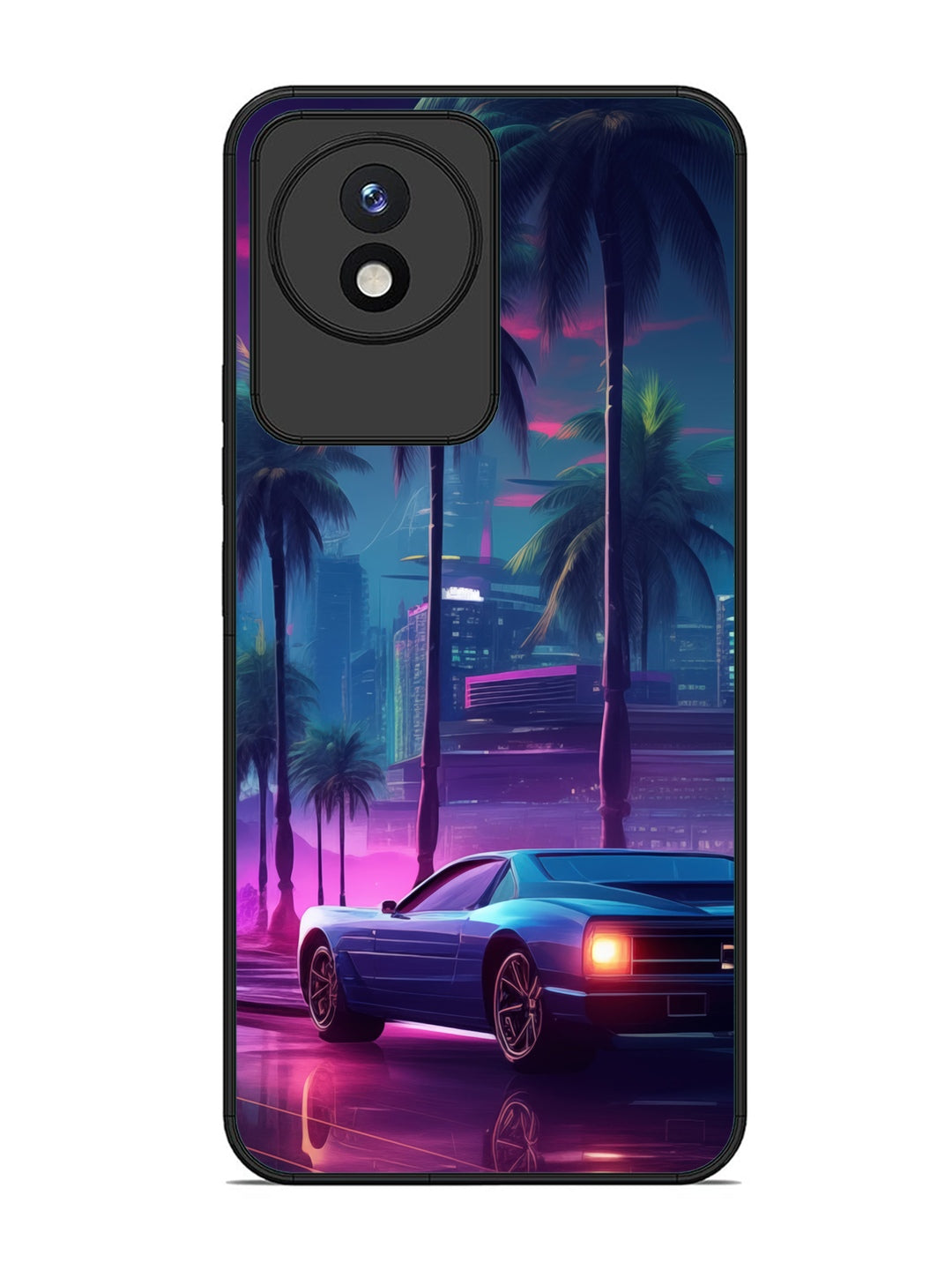 Vivo Y02 sunset-sports-car-city-palm-trees