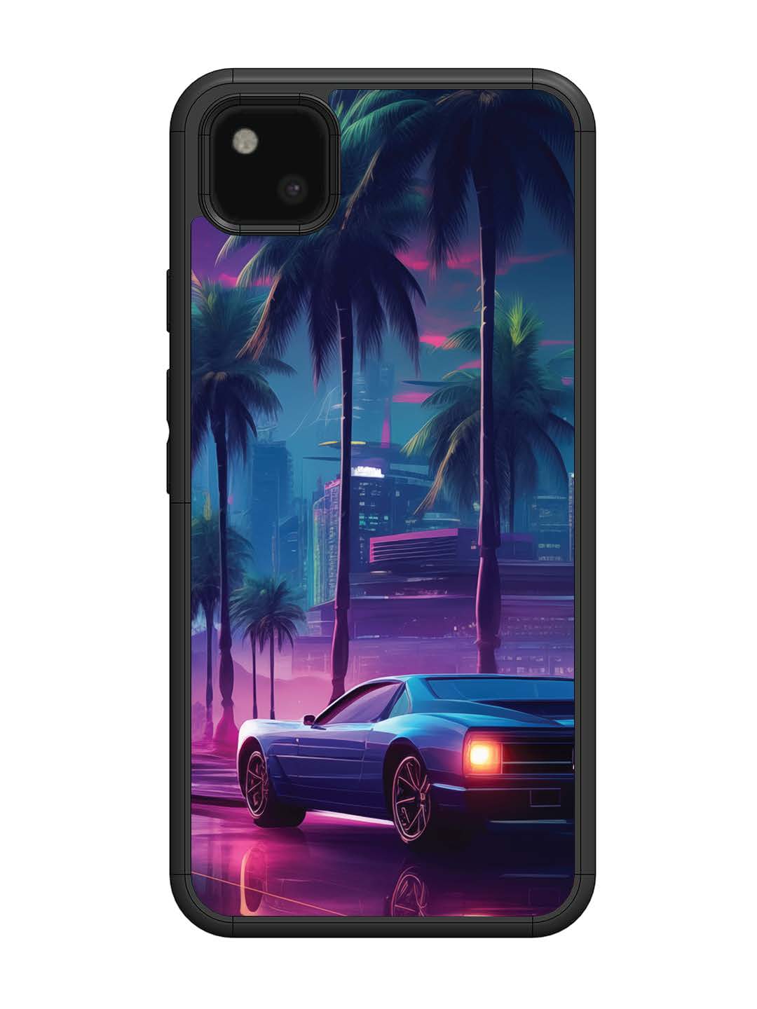 Google Pixel 4A sunset-sports-car-city-palm-trees