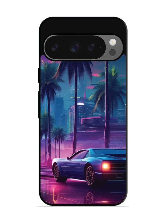 Google Pixel 9 sunset-sports-car-city-palm-trees