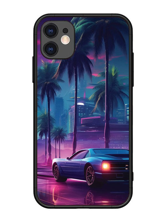 iPhone 11 sunset-sports-car-city-palm-trees