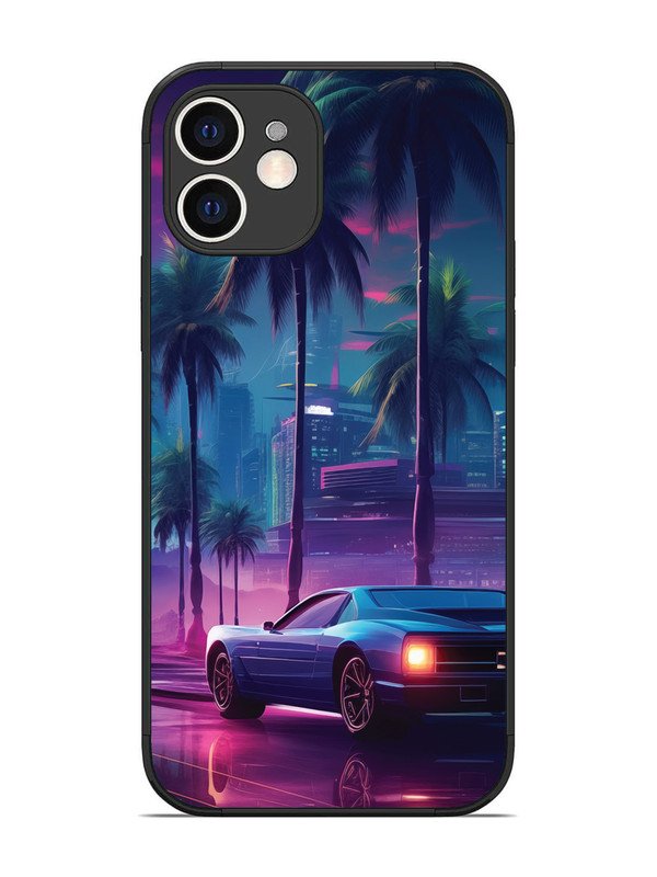 iPhone 12 sunset-sports-car-city-palm-trees