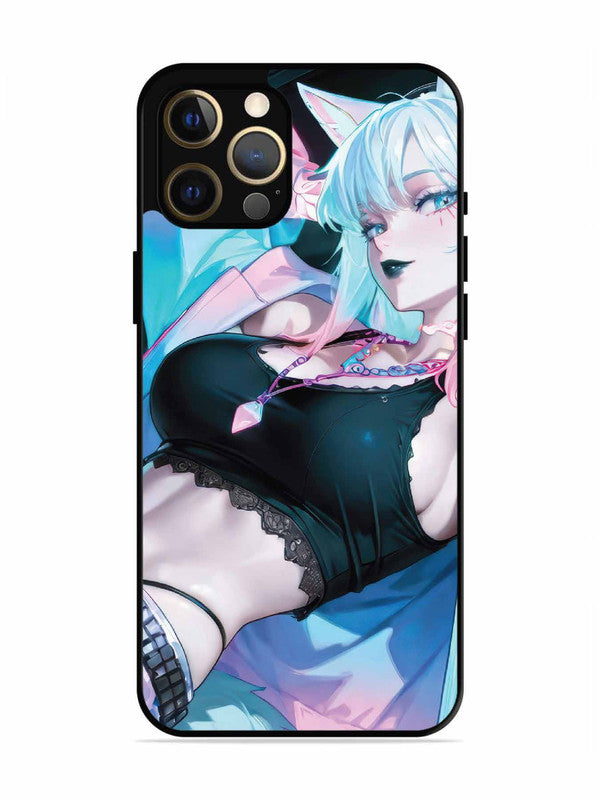 iPhone 12 Pro Max anime girl fox headpohone white Hair