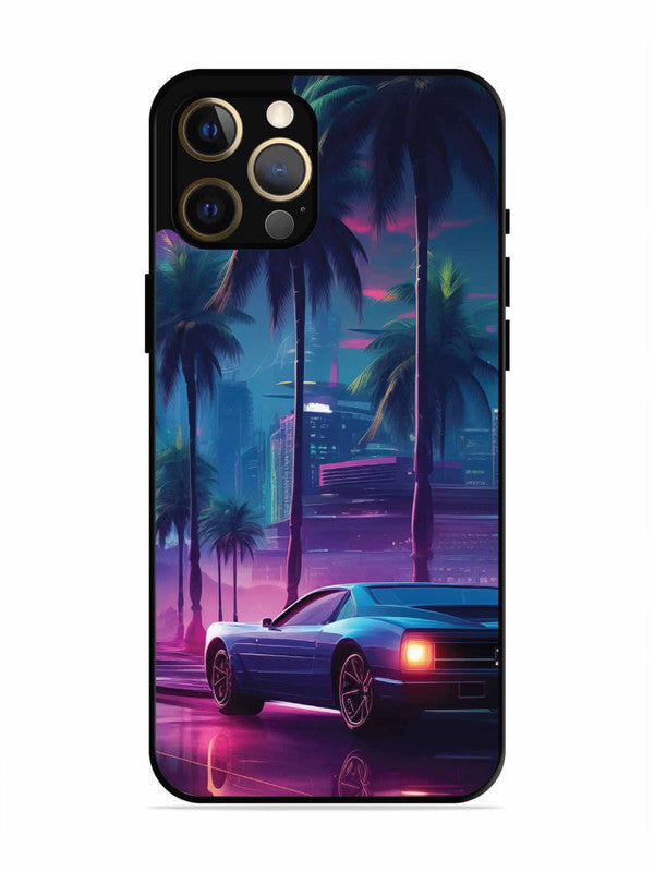 iPhone 12 Pro Max sunset-sports-car-city-palm-trees