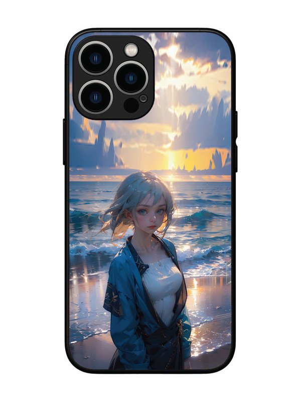 iPhone 13 Pro Max Anime Girl Beach Ocean Waves