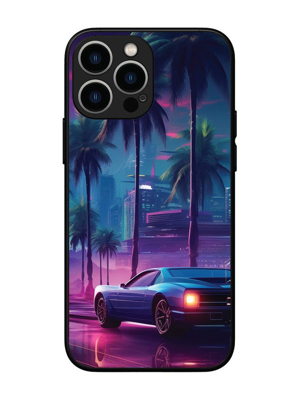 iPhone 13 Pro Max sunset-sports-car-city-palm-trees