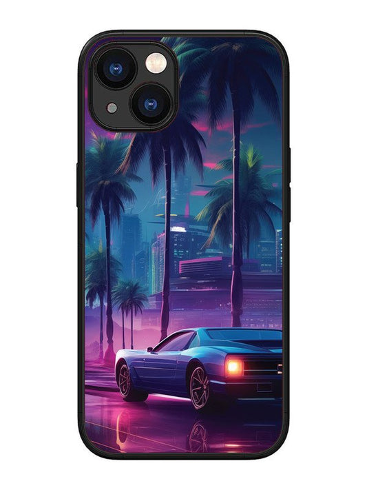iPhone 13 sunset-sports-car-city-palm-trees