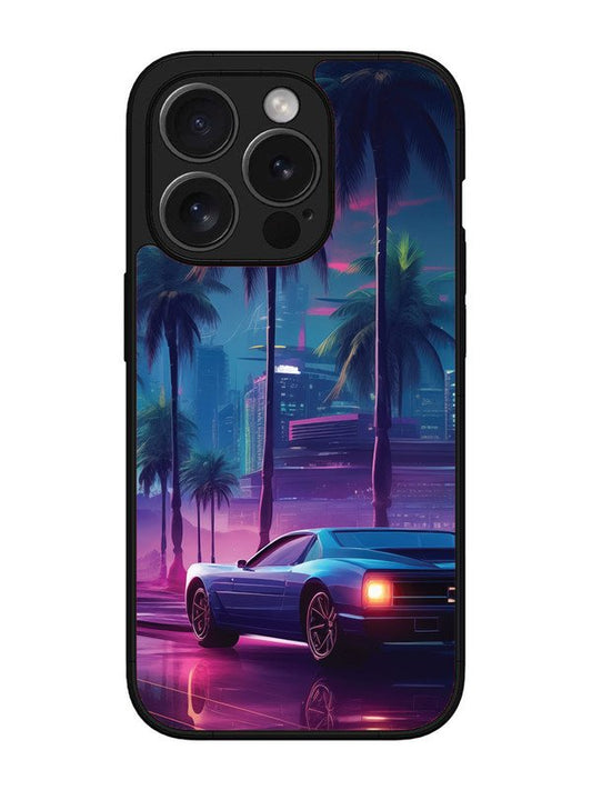 iPhone 15 pro sunset-sports-car-city-palm-trees