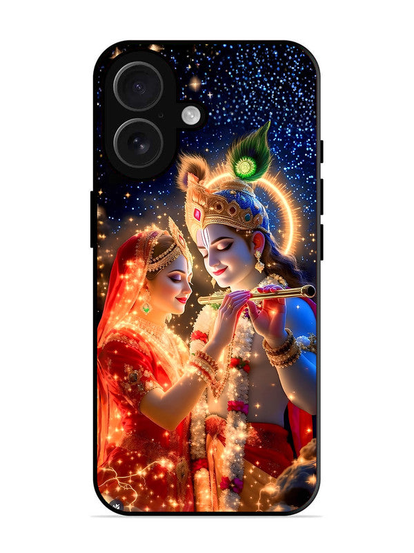 iPhone 16 | Printed Metal Back Cover | Radha Krishna posing with flute | IP-16-462