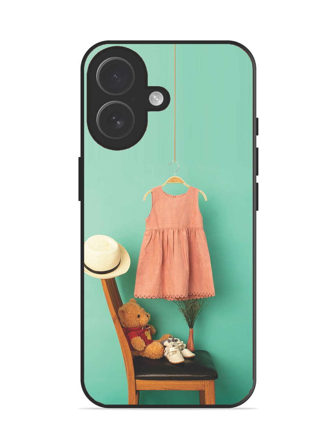 iPhone 17 Trendy dress for girl near toy bear