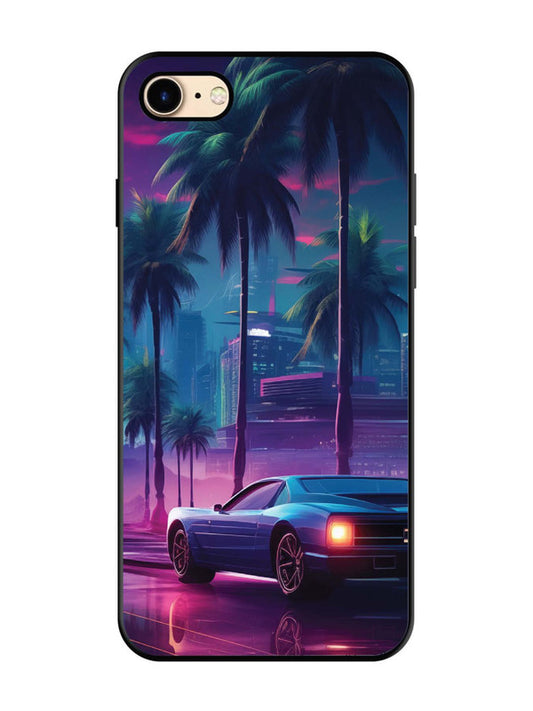 iPhone 8 sunset-sports-car-city-palm-trees
