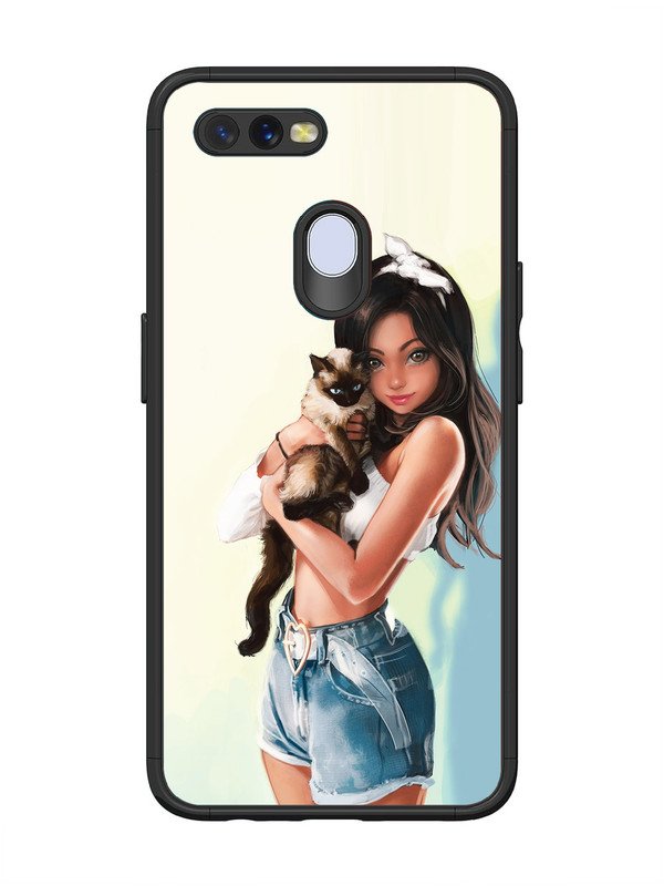 Oppo A7 Cute Girl with Cat