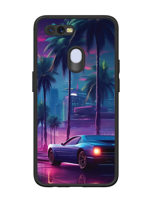 Oppo A7 sunset-sports-car-city-palm-trees