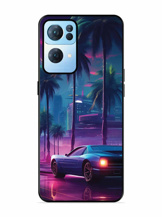 Oppo RENO 7 Pro 5G sunset-sports-car-city-palm-trees