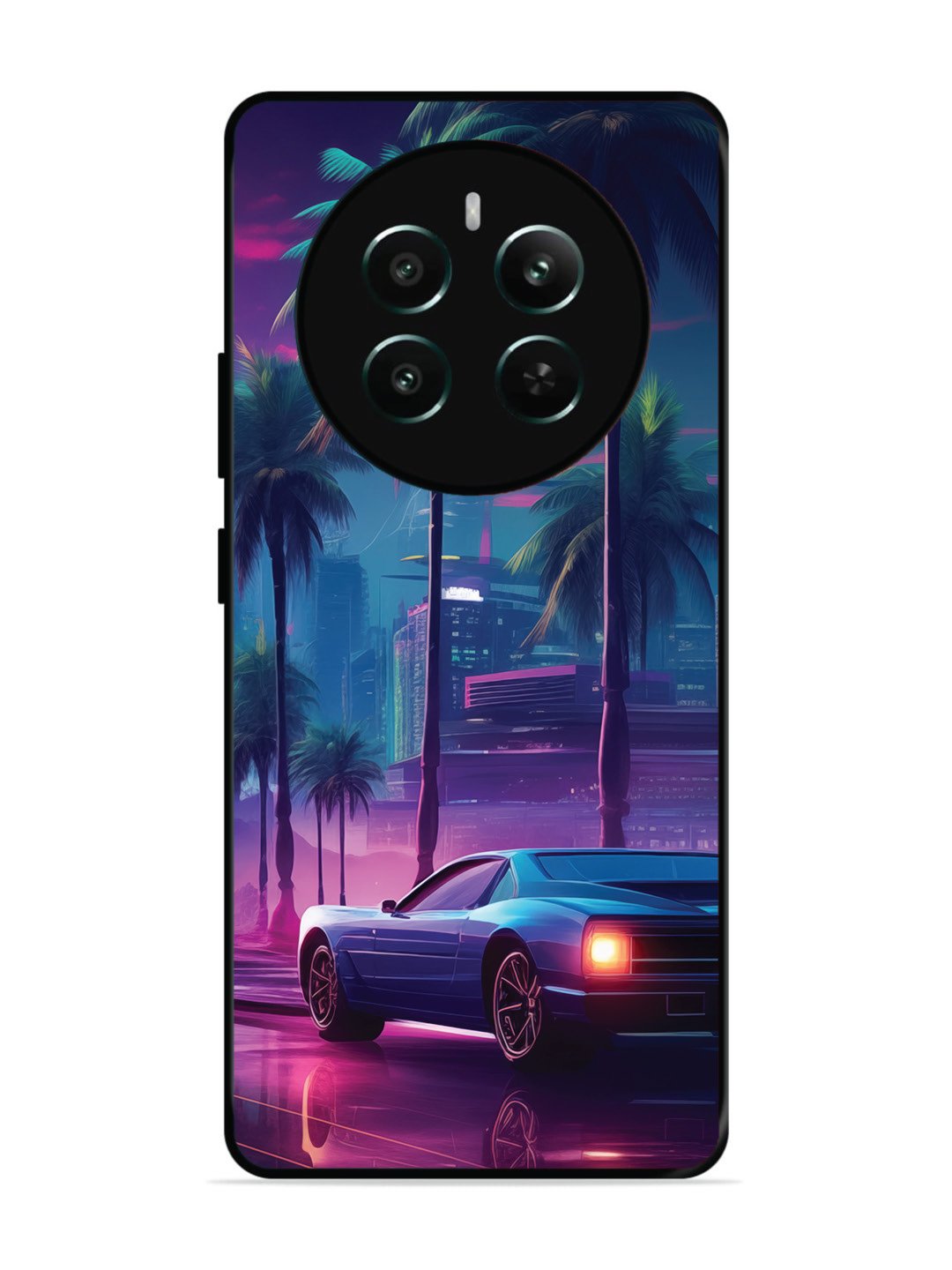 realme Narzo 70 Pro sunset-sports-car-city-palm-trees