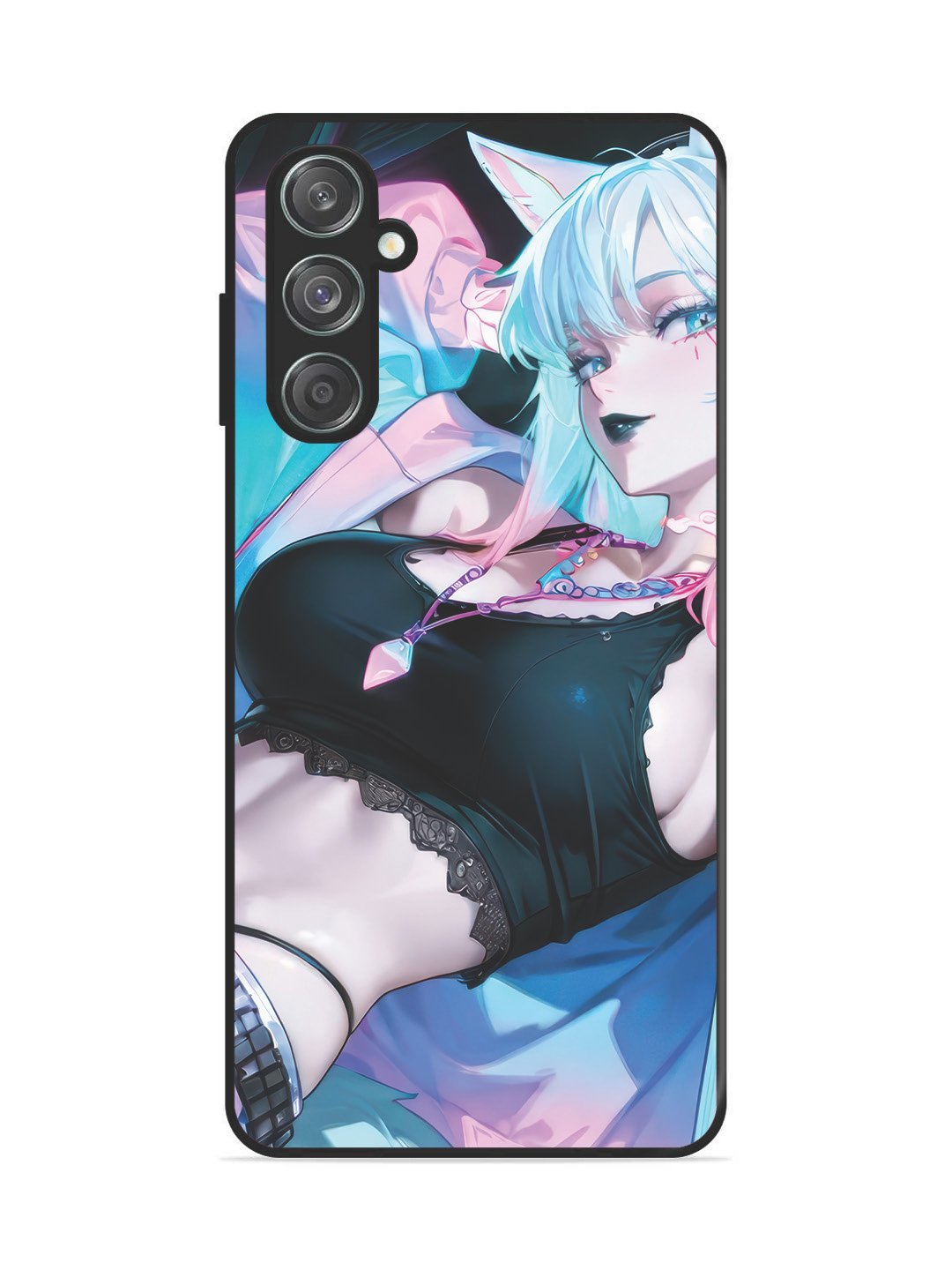 Samsung Galaxy F15 5g anime girl fox headpohone white Hair