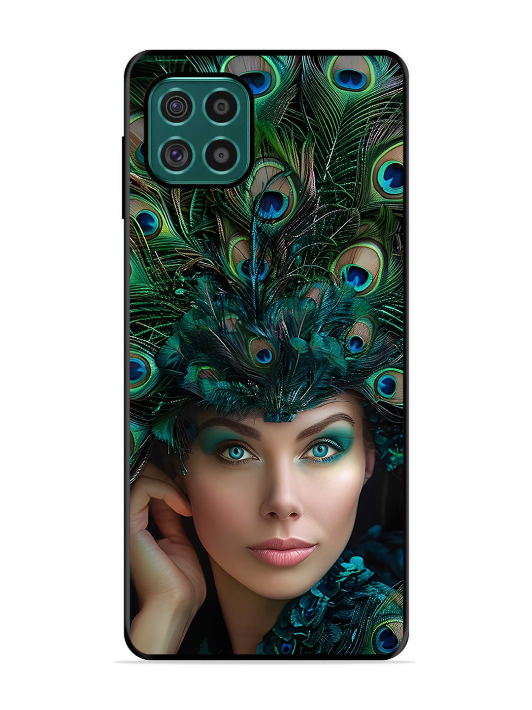 Samsung Galaxy F62 Girl with peacock feather Crown