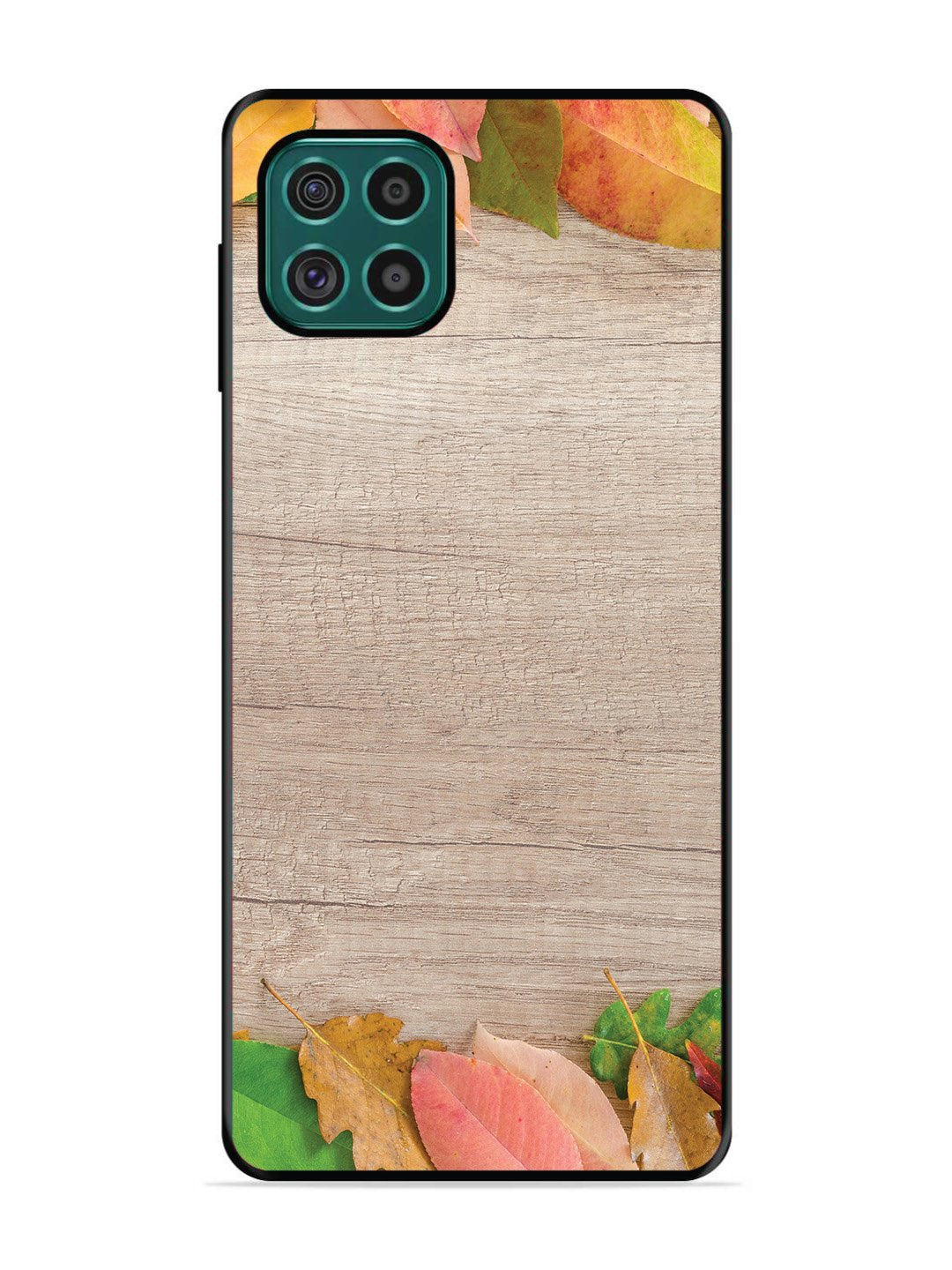 Samsung Galaxy F62 Autumn Leafs On Wooden Table