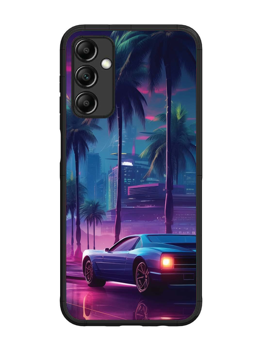 Samsung Galaxy M14 5G sunset-sports-car-city-palm-trees