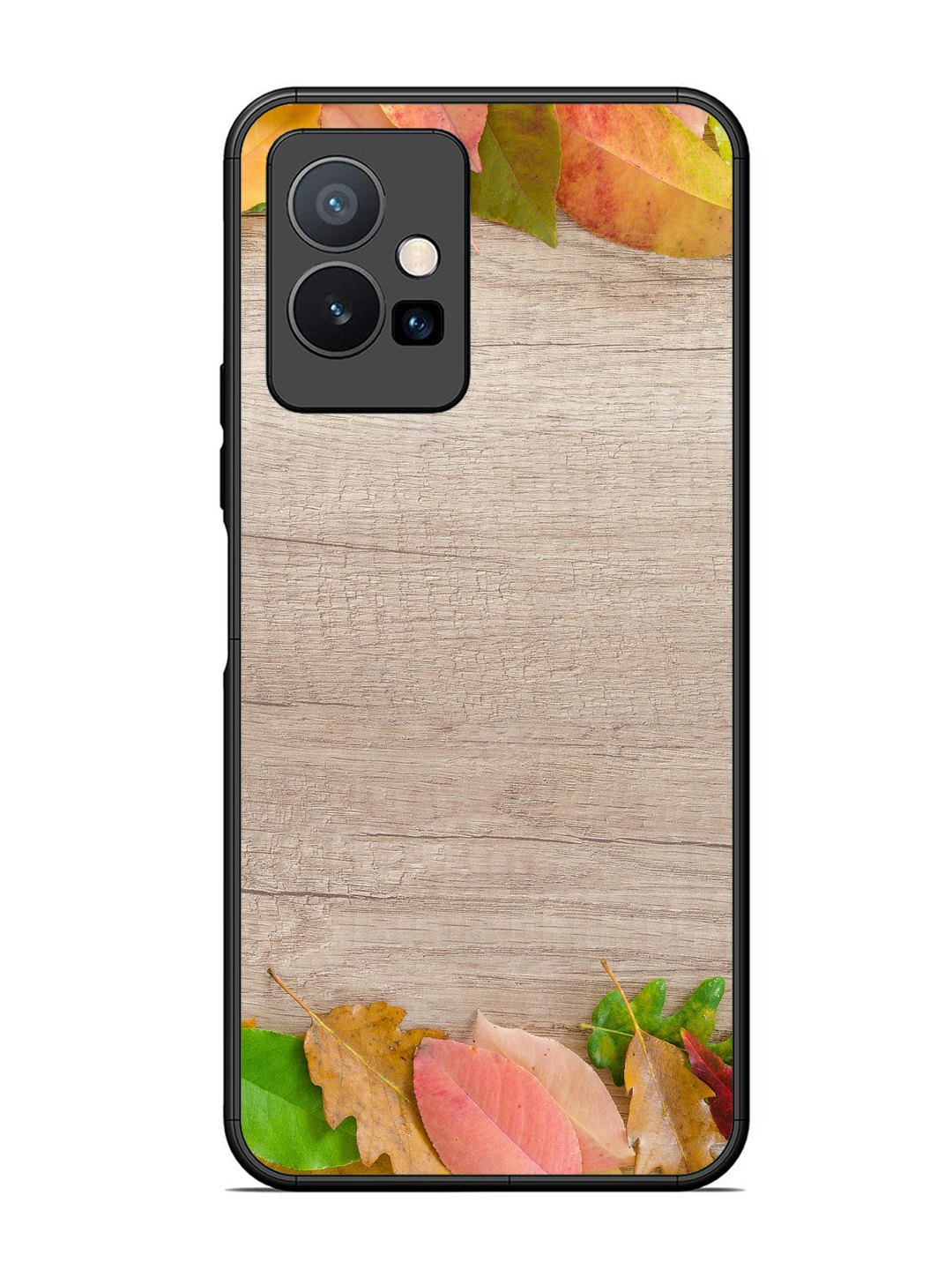 Vivo T1 5G Autumn Leafs On Wooden Table