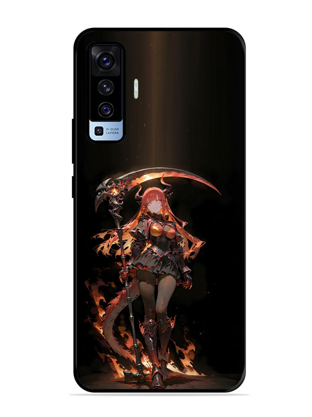 Vivo X50 anime-girl-sycthe-red-hair-horn