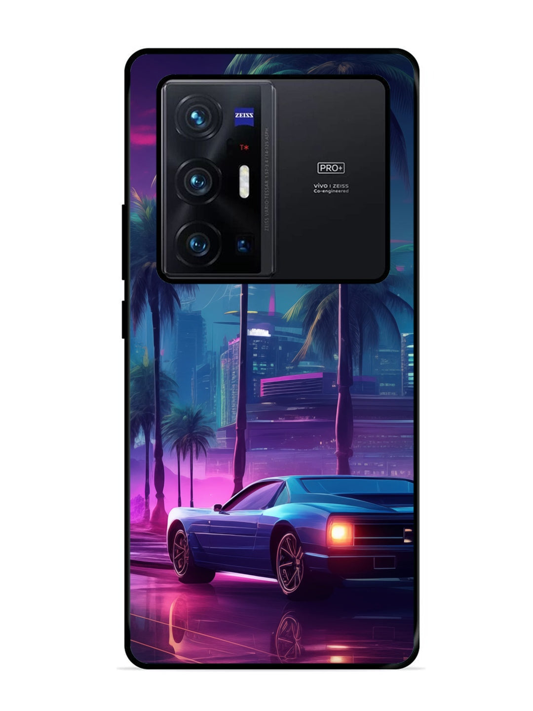 Vivo X70 Pro Plus sunset-sports-car-city-palm-trees