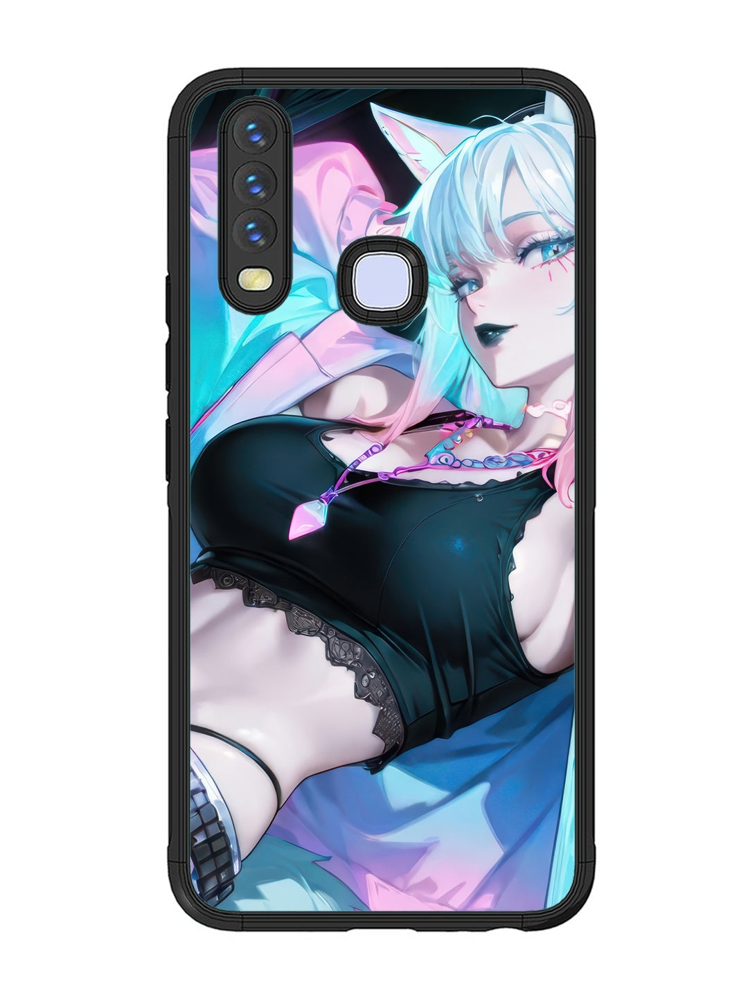 Vivo Y17 anime girl fox headpohone white Hair