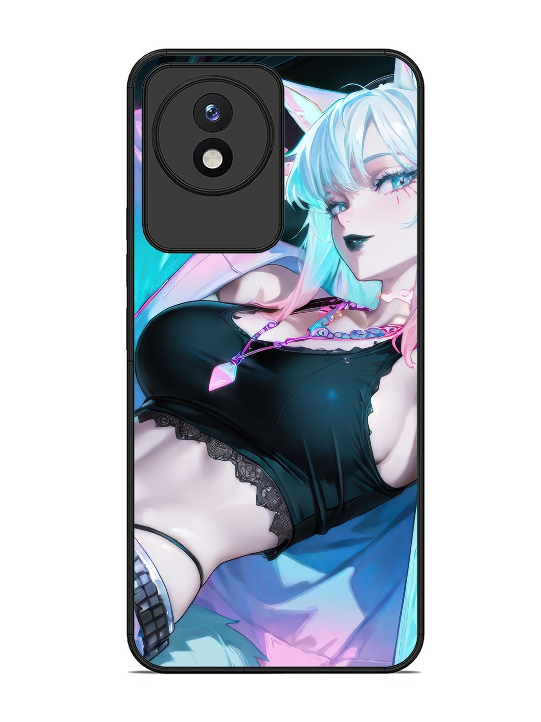 Vivo Y02 anime girl fox headpohone white Hair