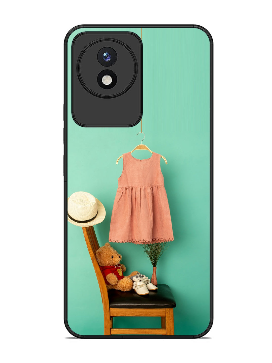 Vivo Y02 Trendy dress for girl near toy bear