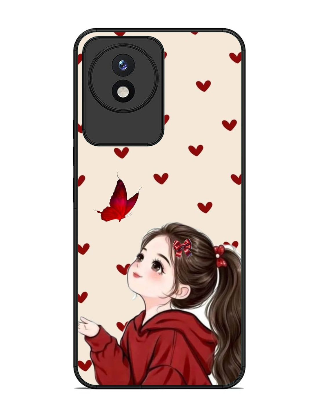 Vivo Y02 Beautiful girl with red butterfly